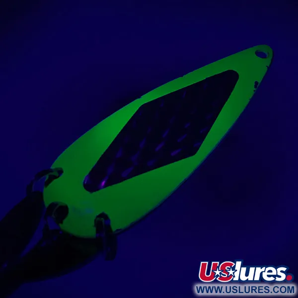 Vintage   Marathon (with sonic blades), 3/5oz Yellow / Nickel UV Glow in UV light, Fluorescent fishing spoon #6260