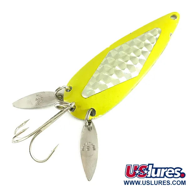 Vintage   Marathon (with sonic blades), 3/5oz Yellow / Nickel UV Glow in UV light, Fluorescent fishing spoon #6260
