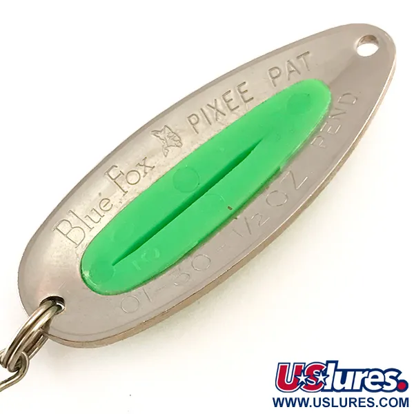 Vintage   Blue Fox Pixee UV, 1/2oz Hammered Nickel / Green fishing spoon #6268
