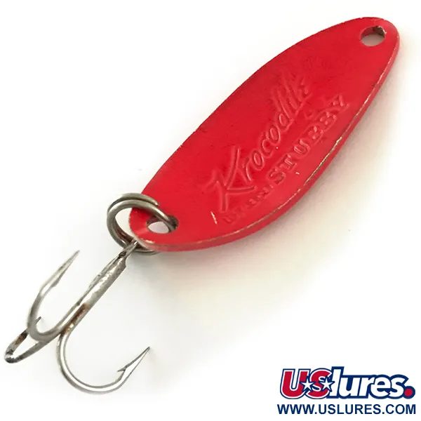 Vintage  Luhr Jensen Krocodile Stubby UV, 1/4oz Red UV Glow in UV light, Fluorescent fishing spoon #6350