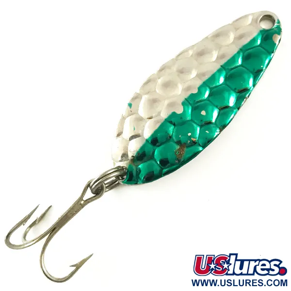 Vintage   Acme Little Cleo, 1/4oz Hammered Nickel / Green fishing spoon #6354