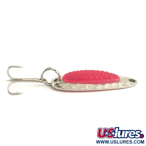 Vintage   Nebco Pixee UV, 3/16oz Hammered Nickel / Pink fishing spoon #6369