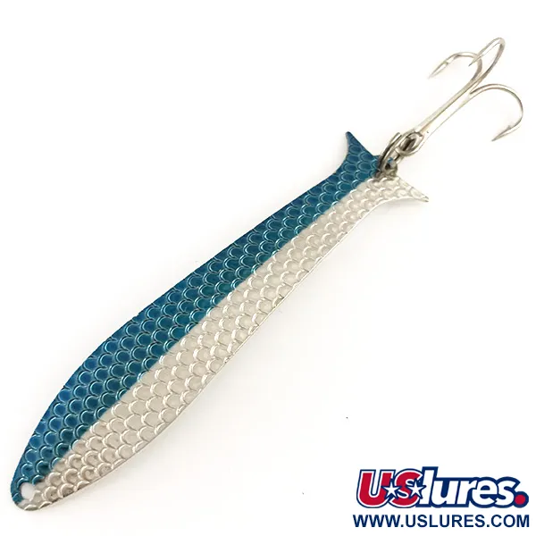 Vintage   Acme Flash-King Wobbler, 1/4oz Hammered Nickel / Blue fishing spoon #6380