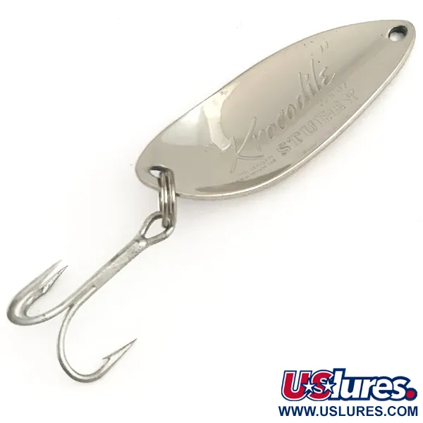 Vintage  Luhr Jensen Krocodile Stubby, 1/2oz Nickel / Blue fishing spoon #6382