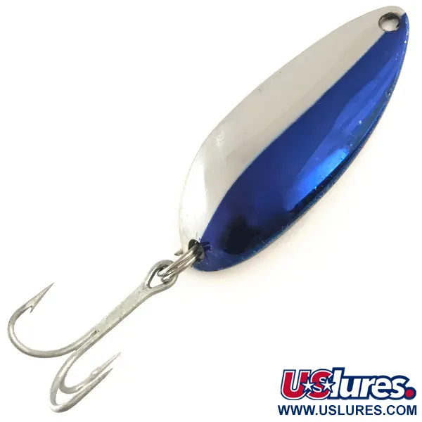 Vintage  Luhr Jensen Krocodile Stubby, 1/2oz Nickel / Blue fishing spoon #6382