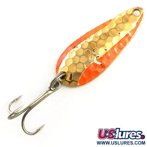 Vintage  Wonder Fishing Wonderlure, 1/4oz Hammered Gold / Orange fishing spoon #6397