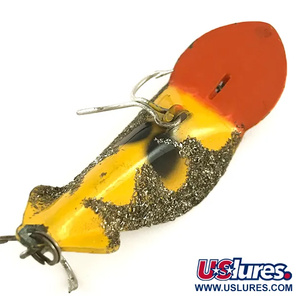 Vintage   Buck Perry Spoonplug, 1/4oz Yellow / Red / Glitter Silver fishing spoon #6400