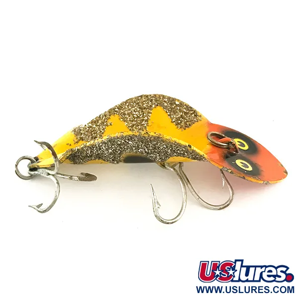 Vintage   Buck Perry Spoonplug, 1/4oz Yellow / Red / Glitter Silver fishing spoon #6400