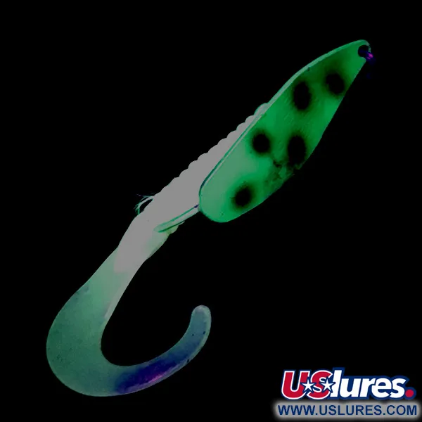 Vintage   Mepps Timber Doodle 0 UV, 1/4oz Frog / Gold UV Glow in UV light, Fluorescent fishing spoon #6447