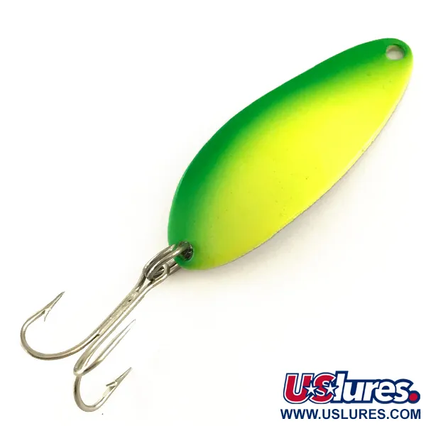Vintage  Seneca Little Cleo (Hula Girl) UV, 1/3oz Yellow / Green / Nickel fishing spoon #6463