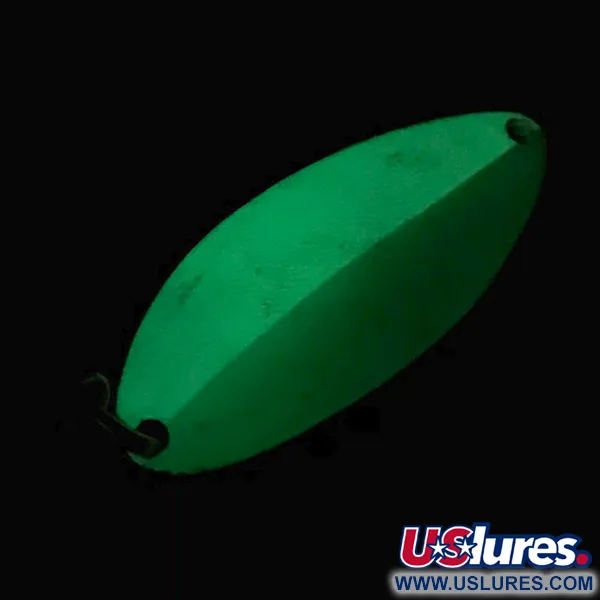 Vintage  Seneca Little Cleo (Hula Girl) Glow, 1/2oz White / Green / Nickel fishing spoon #6464