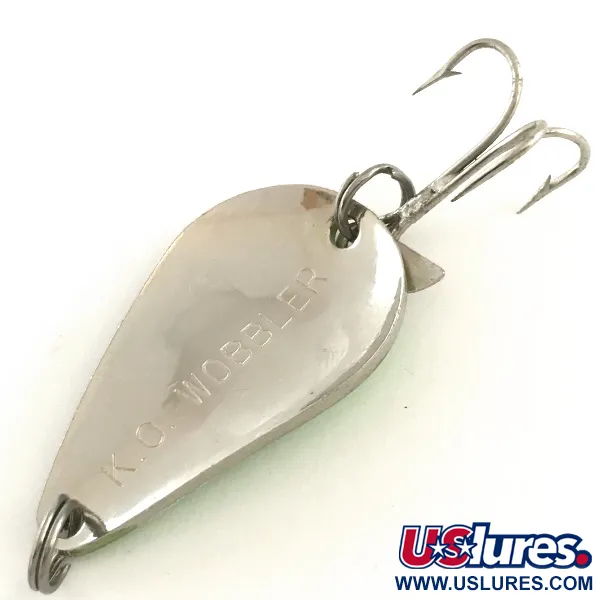 Vintage  Acme K.O. Wobbler UV, 1/2oz Nickel / Green fishing spoon #6465