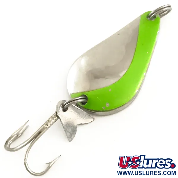 Vintage  Acme K.O. Wobbler UV, 1/2oz Nickel / Green fishing spoon #6465