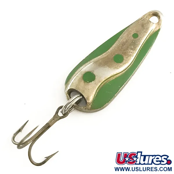 Vintage  Luhr Jensen Hot Shot W, 1/4oz Nickel / Green / Gold fishing spoon #6466