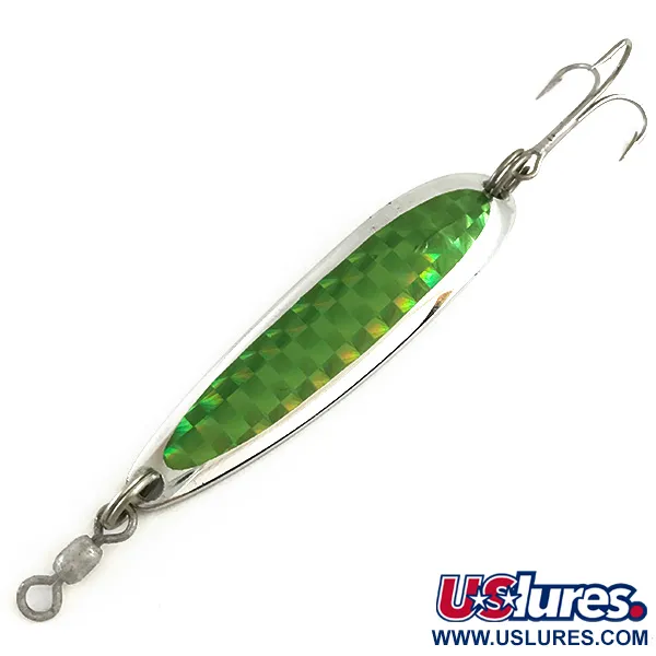 Vintage  Luhr Jensen Krocodile Die #4, 1/2oz Nickel / Green fishing spoon #6490