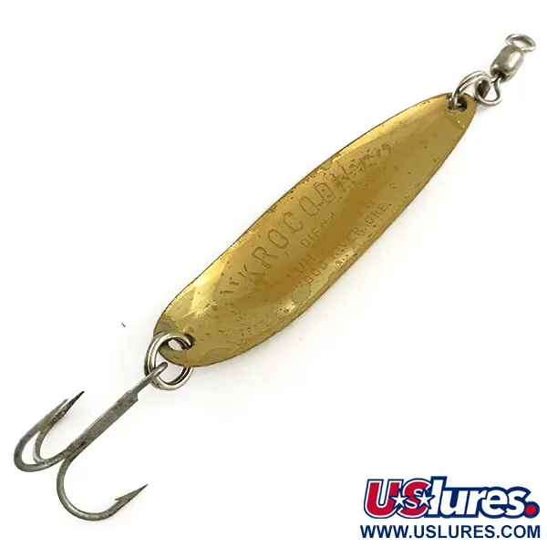 Vintage  Luhr Jensen Krocodile Die #4, 1/2oz Hammered Brass / Red fishing spoon #6491