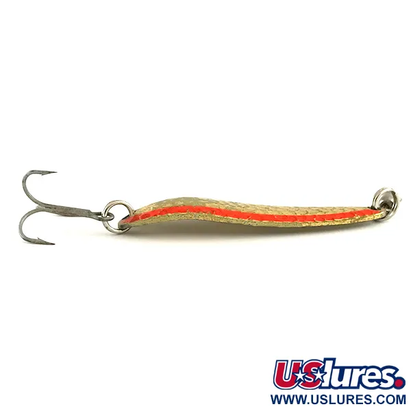 Vintage  Luhr Jensen Krocodile Die #4, 1/2oz Hammered Brass / Red fishing spoon #6491