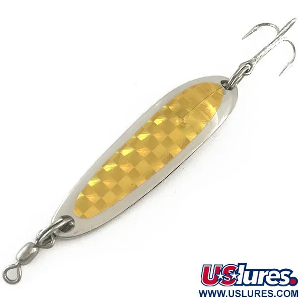 Vintage  Luhr Jensen Krocodile Die #3, 1/3oz Nickel / Golden Hologram fishing spoon #6543