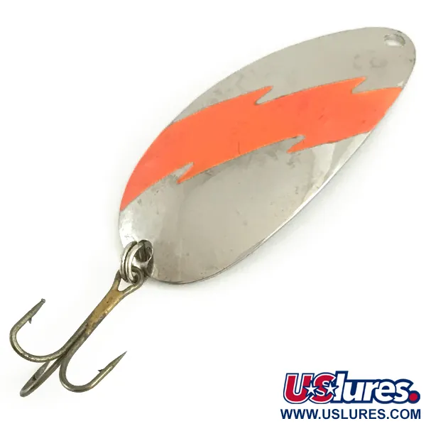 Vintage  Red Eye Lures Red Eye, 3/8oz Nickel / Orange fishing spoon #6626