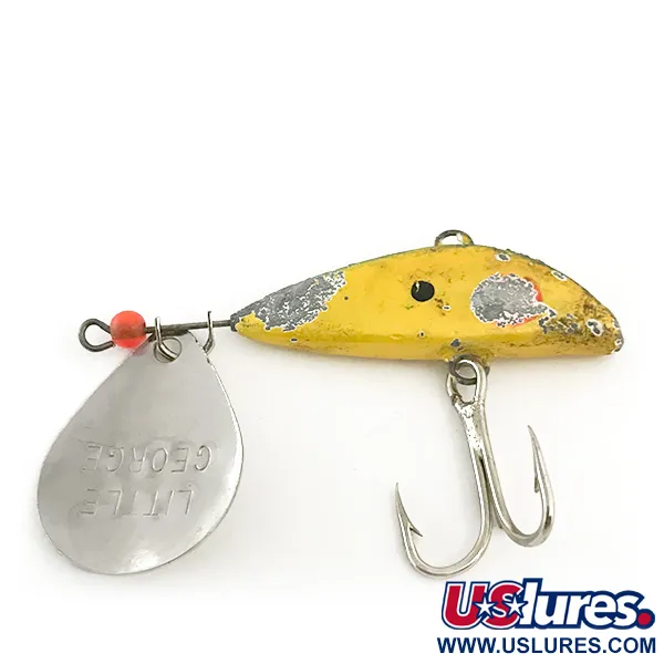 Vintage  Mann's Bait  Little George, 2/3oz Hammered Nickel / Yellow fishing #6646