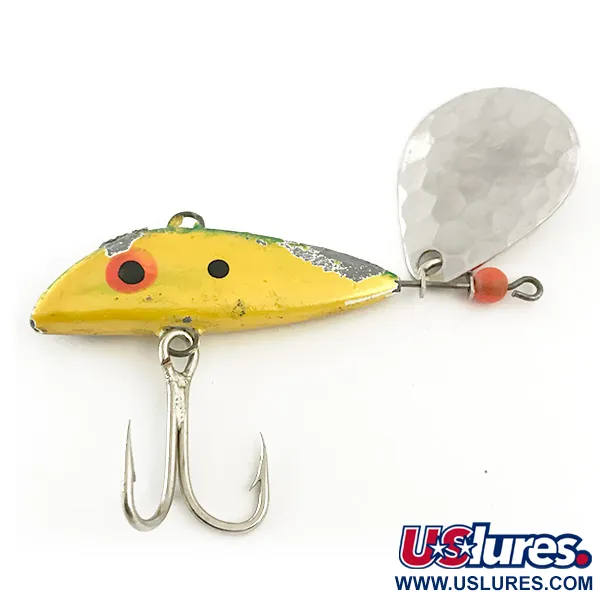 Vintage  Mann's Bait  Little George, 2/3oz Hammered Nickel / Yellow fishing #6646