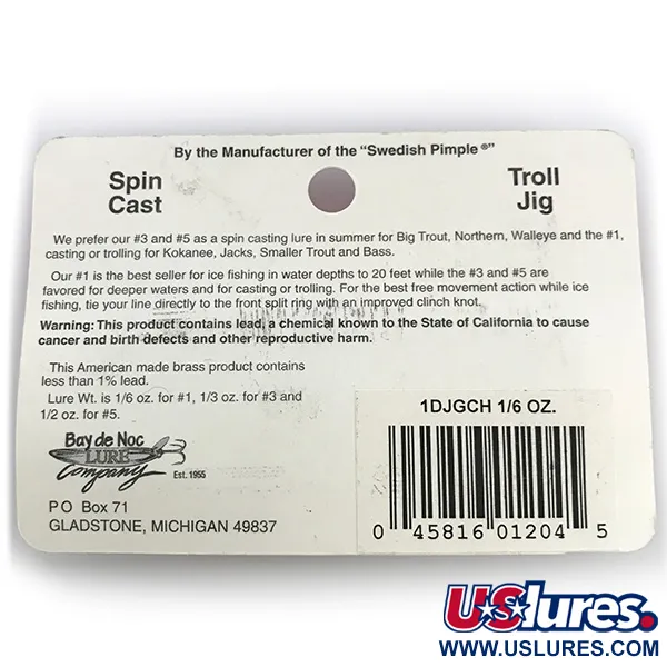  Bay de Noc Do-Jigger 1, 3/16oz Gold / Green fishing spoon #6737