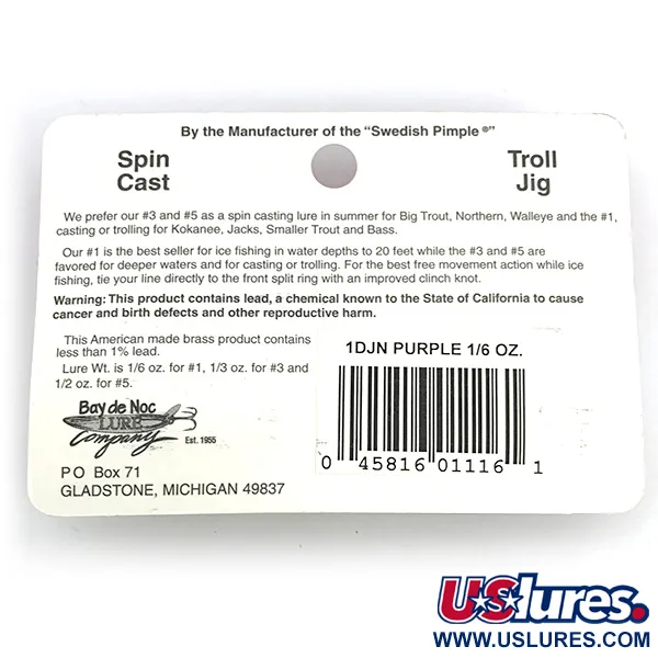  Bay de Noc Do-Jigger 1, 3/16oz Nickel / purple / Red / Yellow fishing spoon #6777