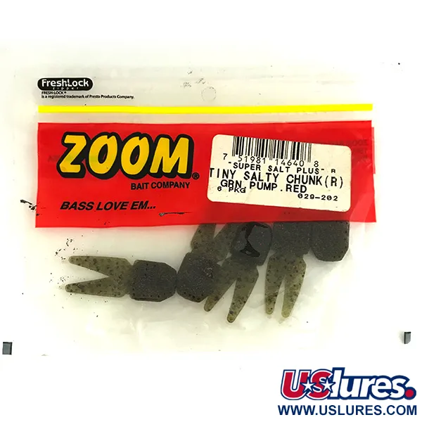   Zoom Tiny Salty Chunk soft bait 5pcs,  Green Pumpkin Red fishing #6831
