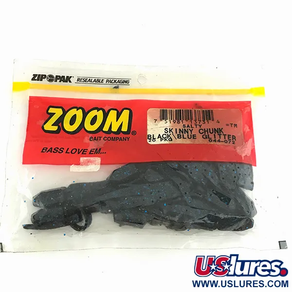  Zoom Skinny Chunk soft bait 18pcs,  Black / Blue Glitter fishing #6895