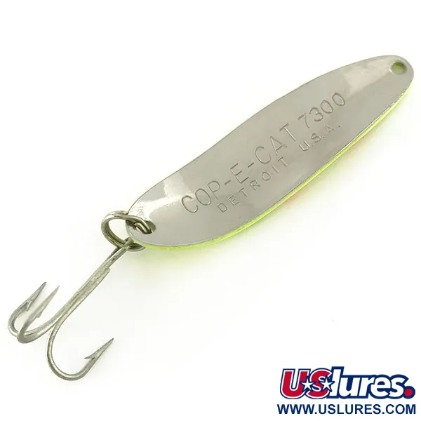 Vintage  Eppinger Dardevle Cop-E-Cat 7300 UV, 1/3oz Fluorescent Yellow / Nickel fishing spoon #6988