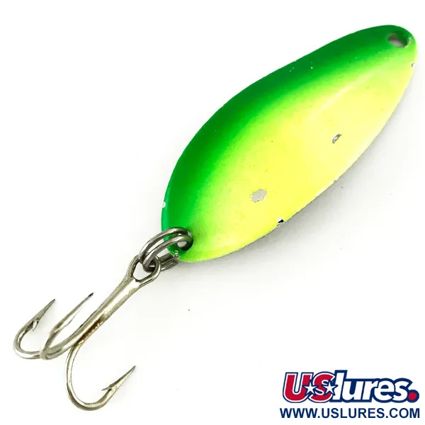 Vintage  Seneca Little Cleo (Hula Girl) UV, 1/3oz Yellow / Green / Nickel fishing spoon #6996