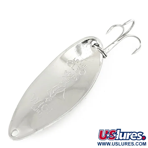 Vintage  Seneca Little Cleo (Hula Girl) Glow, 1/2oz White / Nickel fishing spoon #6998