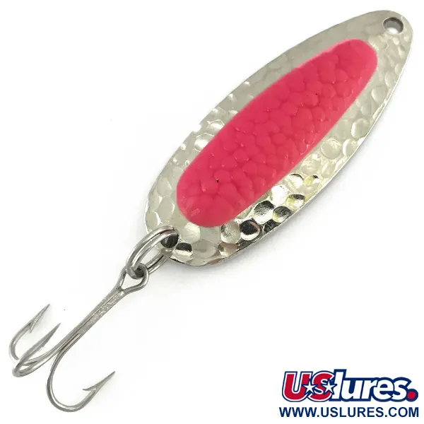 Vintage   Blue Fox Pixee UV, 1/2oz Hammered Nickel / Pink fishing spoon #7099