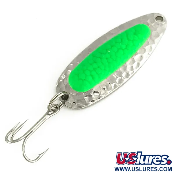 Vintage   Blue Fox Pixee UV, 1/2oz Hammered Nickel / Green fishing spoon #7112
