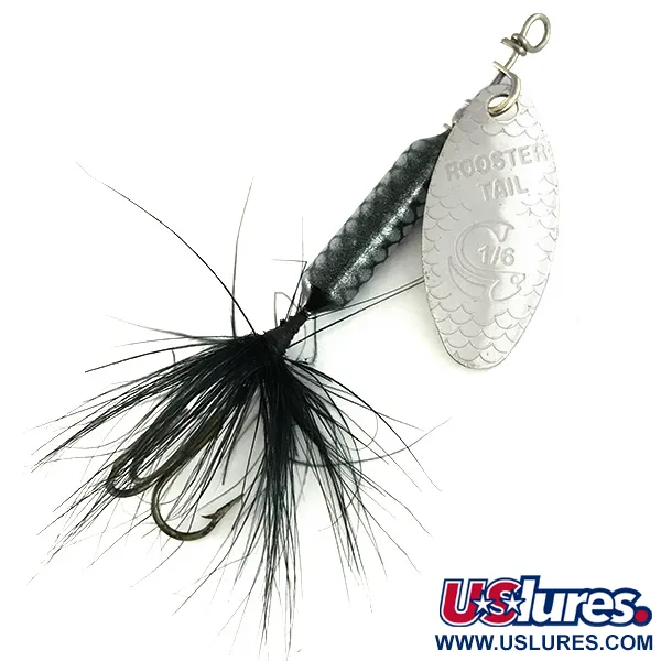  Yakima Bait Worden’s Original Rooster Tail, 3/16oz Silver / Black spinning lure #12588