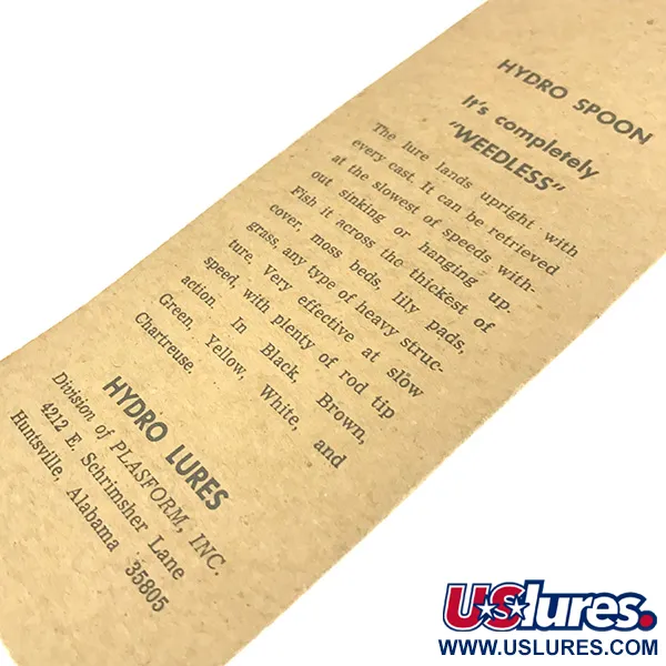  Hydro Lures ​Weedless  Hydro Spoon, 2/5oz Black fishing lure #15668