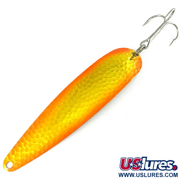 Vintage  Advance tackle Stinger Scorpio UV, 3/5oz Hammered Gold / Orange UV Glow in UV light, Fluorescent fishing spoon #7209