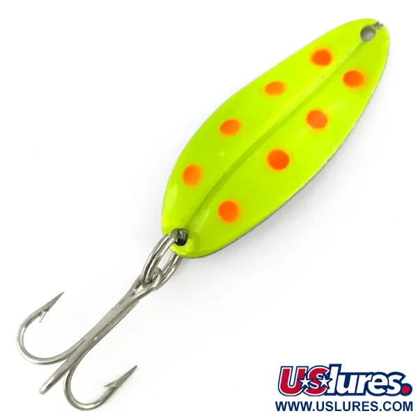 Vintage  TODDCO Main liner UV, 2/5oz Fluorescent Yellow / Pink / Nickel fishing spoon #7284