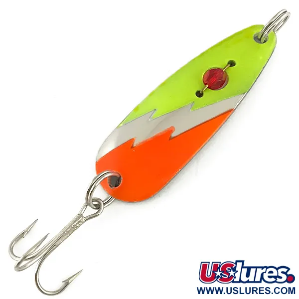 Vintage  Red Eye Lures Red Eye Evil Eye, 1/2oz Yellow / Orange / Nickel fishing spoon #7319