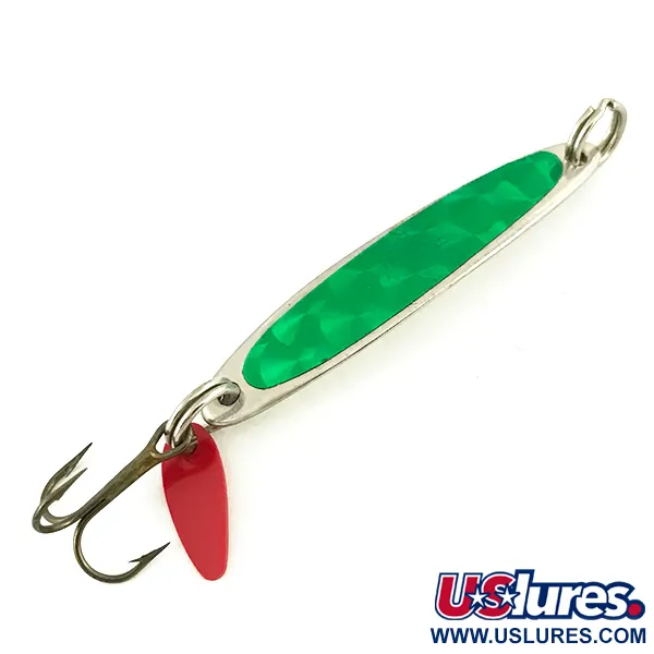 Vintage   Bay de Noc Swedish pimple, 3/16oz Nickel / Green fishing spoon #7323