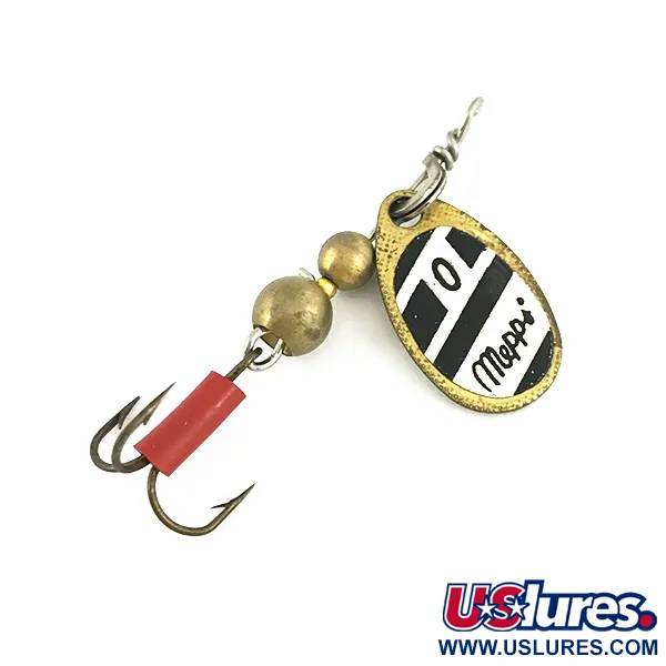Vintage   Mepps Aglia 0, 3/32oz Brass / Black / White spinning lure #16135