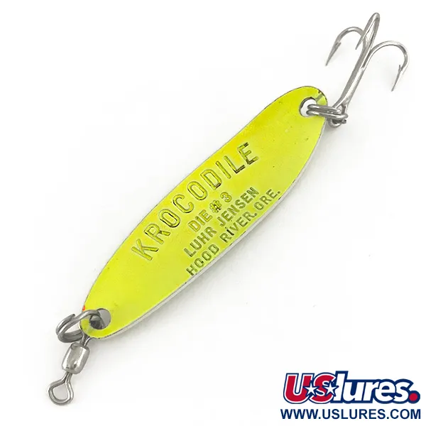  Luhr Jensen Krocodile Die #3 UV, 1/3oz Chartreuse fishing spoon #7468