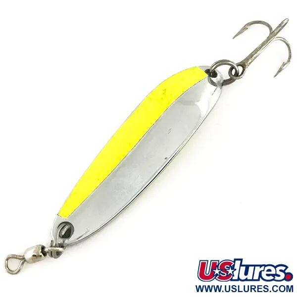 Vintage  Luhr Jensen Krocodile Die #3 UV, 1/3oz Nickel / Chartreuse fishing spoon #7483