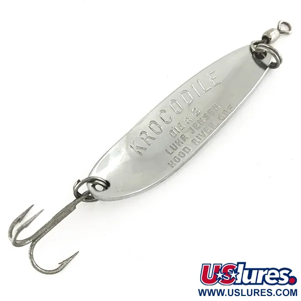Vintage  Luhr Jensen Krocodile Die #3, 1/2oz Nickel fishing spoon #7488