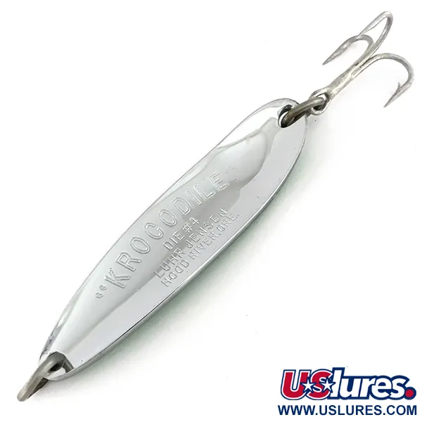 Vintage  Luhr Jensen Krocodile Die #4, 2/3oz Nickel / Green fishing spoon #7517