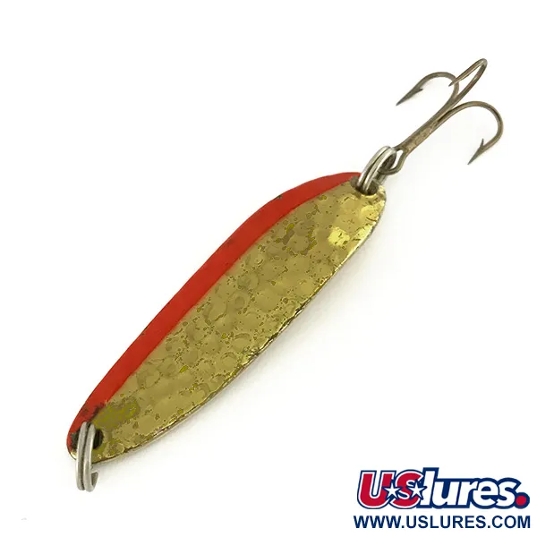Vintage  Luhr Jensen Krocodile Die #3, 1/2oz Hammered Brass / Red fishing spoon #7567