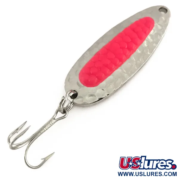 Vintage   Blue Fox Pixee UV, 1/4oz Hammered Nickel / Pink fishing spoon #7611