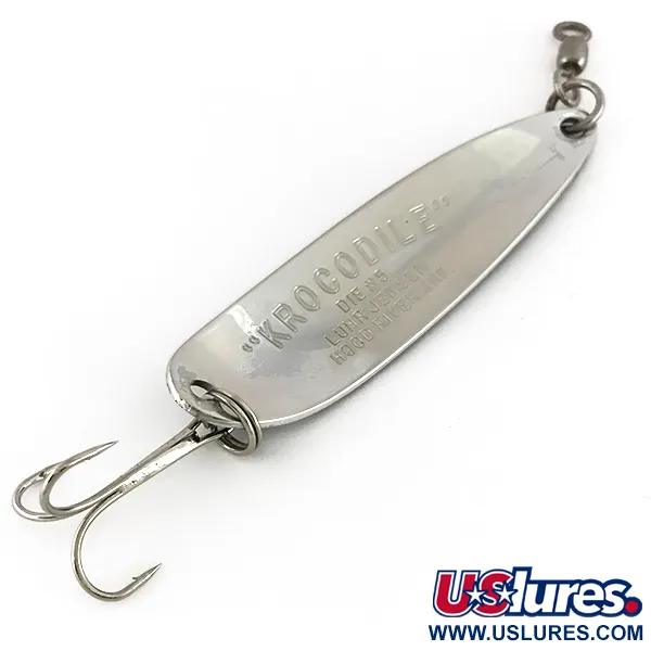 Vintage  Luhr Jensen Krocodile Die #5, 3/4oz Nickel / Blue fishing spoon #7630