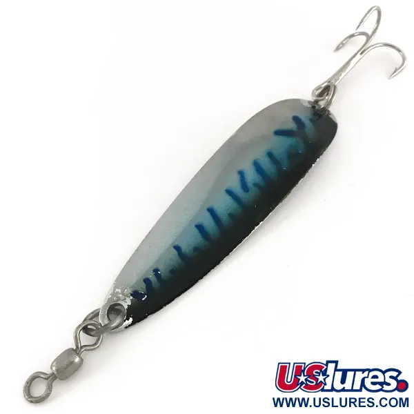 Vintage  Luhr Jensen Krocodile Die #5, 3/4oz Nickel / Blue fishing spoon #7630