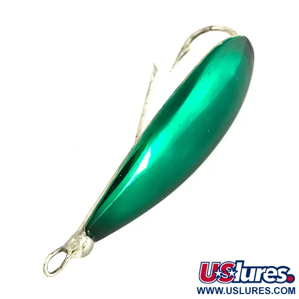 Vintage   Weedless Johnson Silver Minnow, 1/2oz Silver / Green Metallic fishing spoon #7680